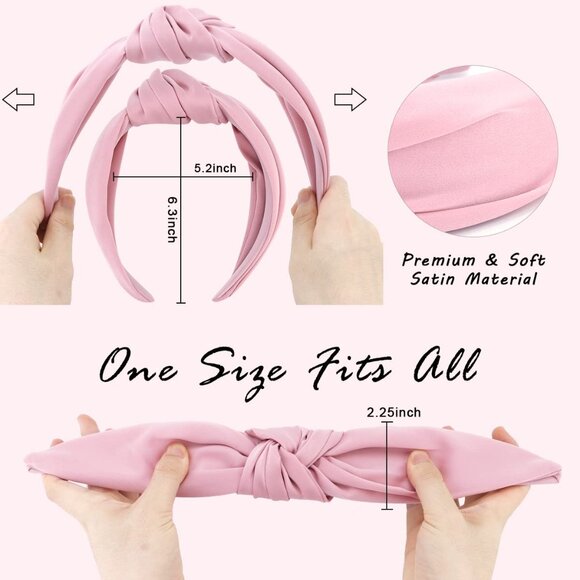 Women's Satin Silk Head Band Wide Non-Slip Fashion Hair Accessories Pink - Picture 2 of 7
